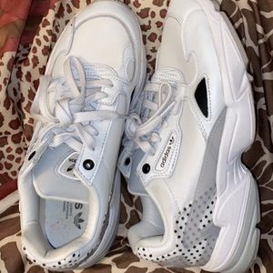 white polka-dot adidas falcons shoes